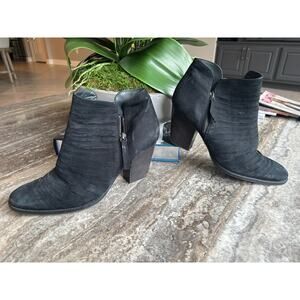 Paul Green Malibu Sliced Black Leather Zip Boots Booties Size 7.5 (10)